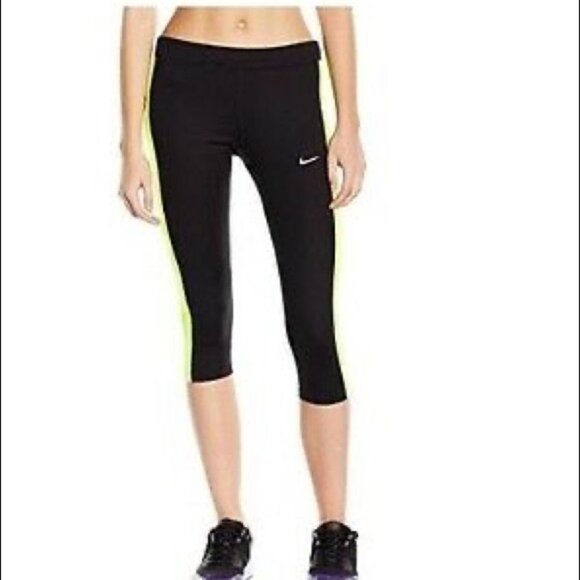 Nike Dri-Fit Essential Capris Black Volt - Picture 1 of 13